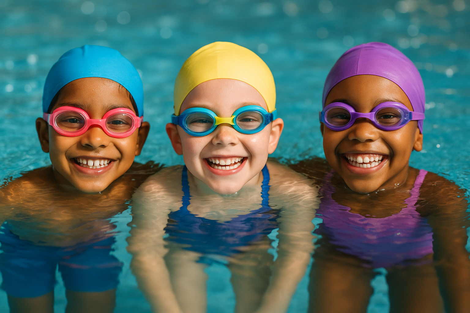 Children learning to swim together